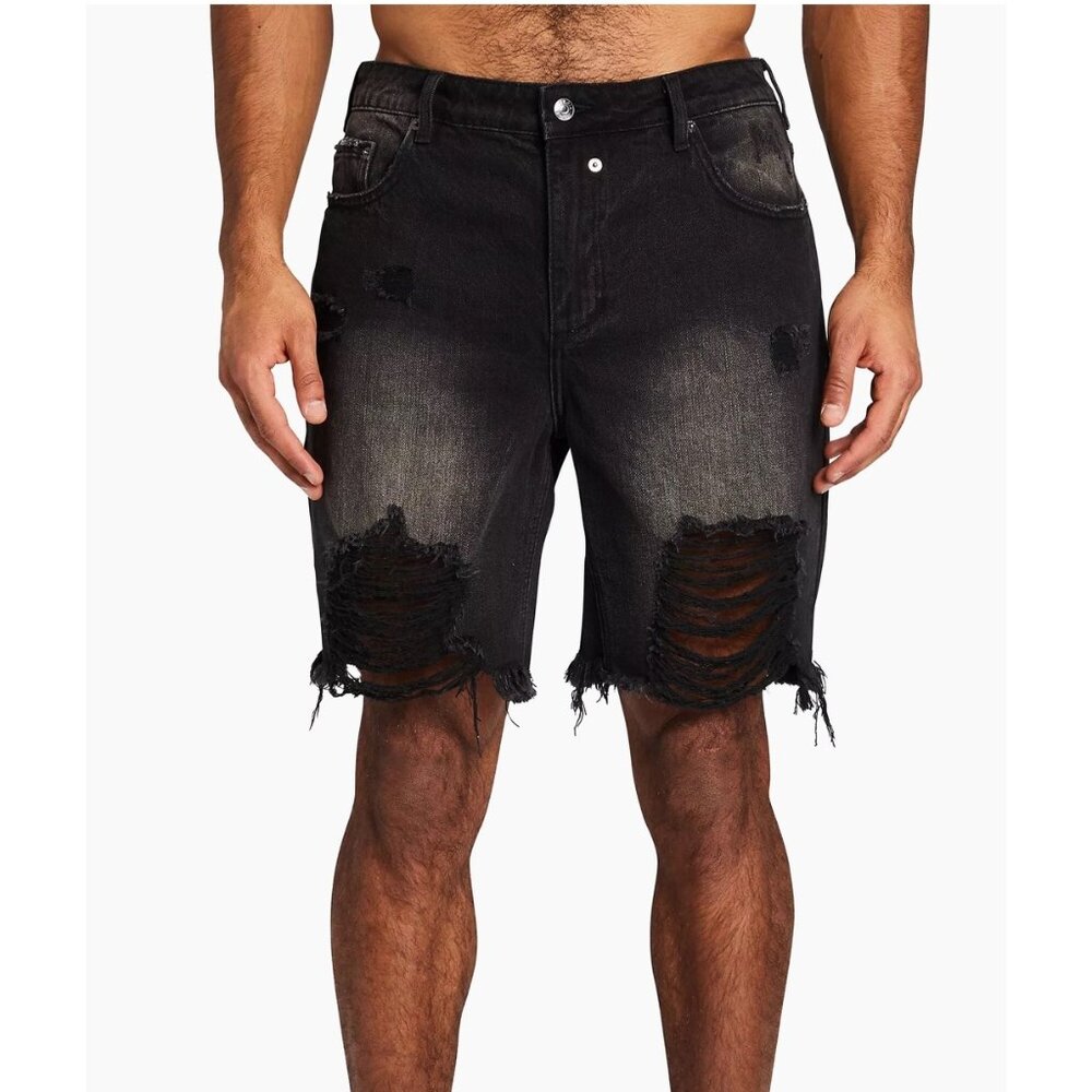 Ser.O.Ya Jack Shorts NWT Distressed Denim Shorts Sz 32 Mens Black Modern